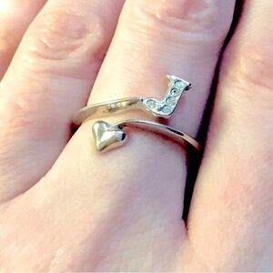 Vintage Avon Heart and Initial J Wrap Ring - Sterling Silver